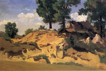 Jean-Baptiste-Camille Corot : Trees and Rocks at La Serpentara